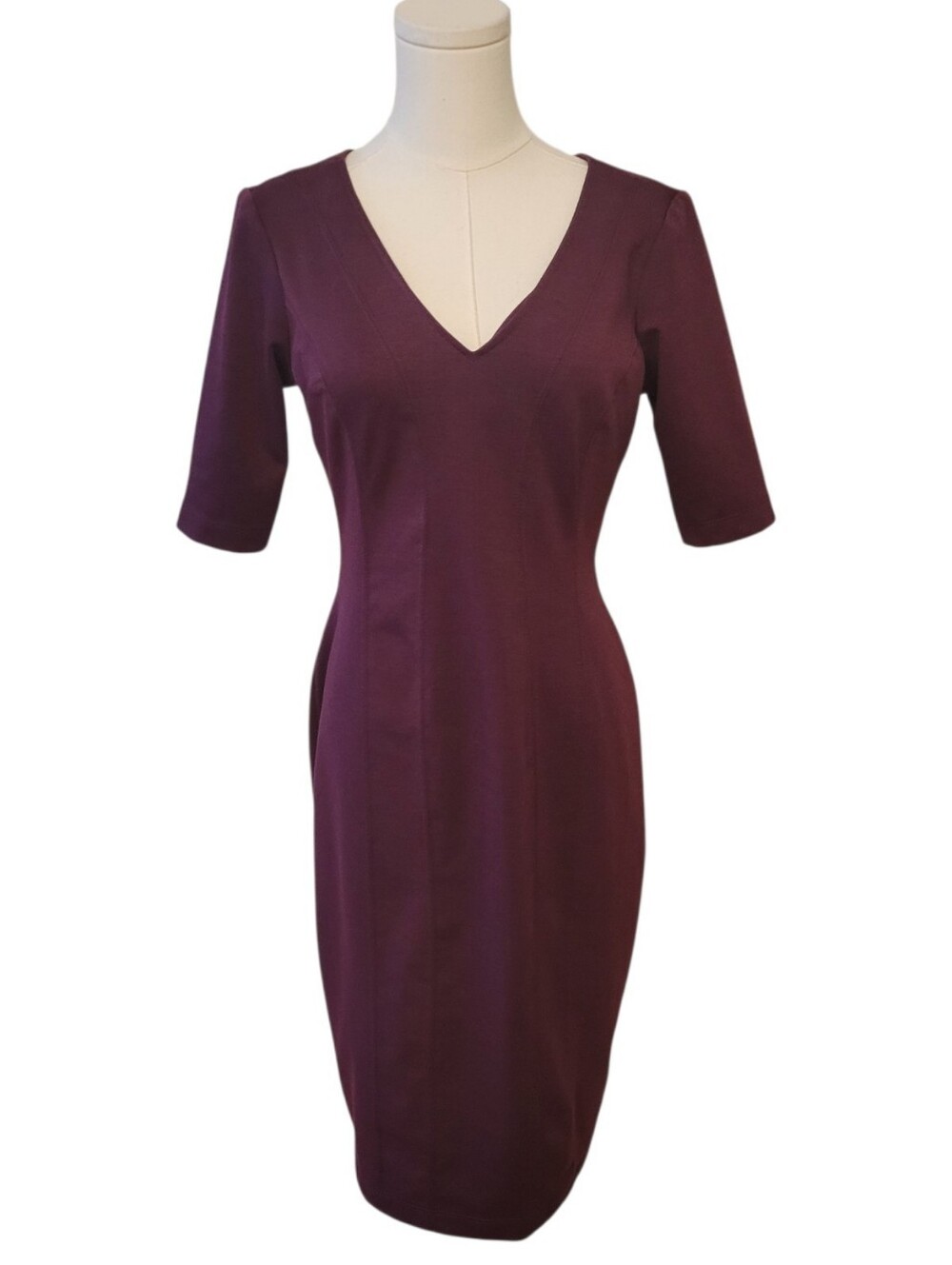 Julian Taylor Purple Short Sleeve Midi Sheath Dress Size 6